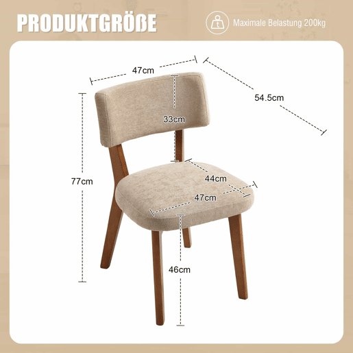 Cadeira de jantar (2 unidades) - estilo moderno mid-century, pernas de madeira, assento estofado - cáqui Cadeira de jantar (2 unidades) - estilo moderno mid-century, pernas de madeira, assento estofado - cáqui
