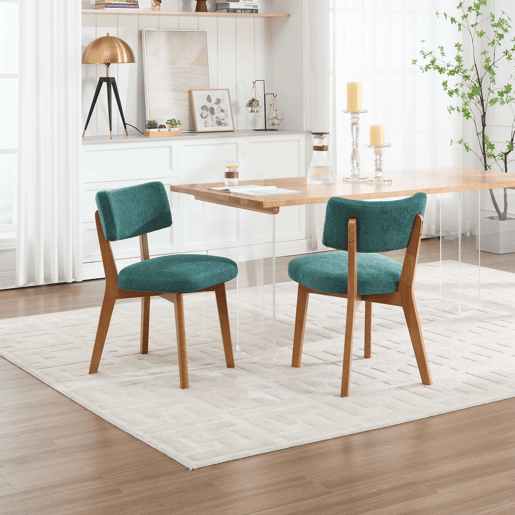 Cadeiras de sala de jantar (2 unidades) u2013 estilo moderno Mid-Century, pernas em madeira maciça, assento estofado em tecido para cozinha, sala de jantar ou escritório u2013 verde