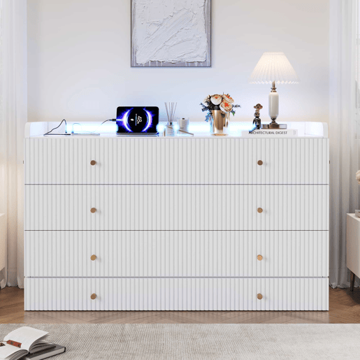 Cama rebatível 140x200 cm - Gavetas inferiores, USB e tomada, LED, Plataforma convertível, Sem colchão, Branco