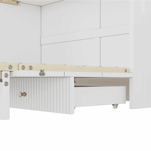 Cama rebatível 140x200 cm - Gavetas inferiores, USB e tomada, LED, Plataforma convertível, Sem colchão, Branco
