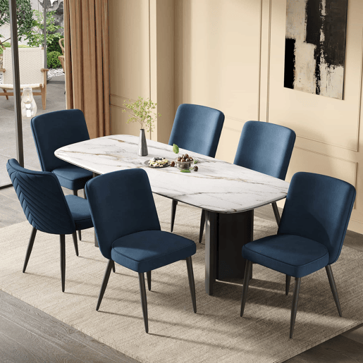 Cadeiras de sala de jantar 4 unidades - confortáveis e respiráveis, estilo moderno, veludo - azul escuro