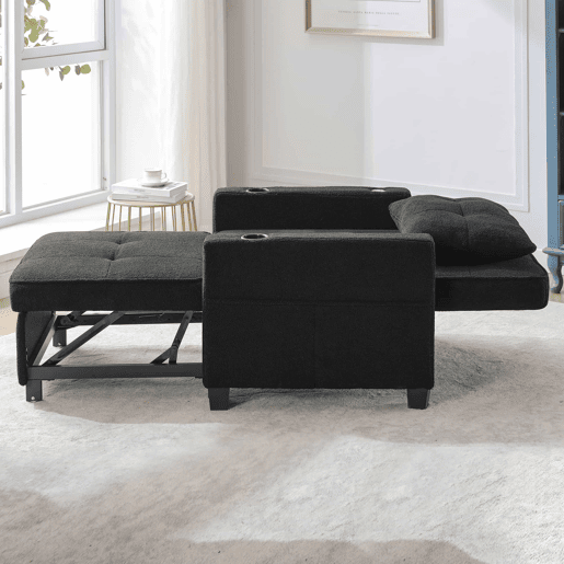 Sofá-cama de 1 lugar - 3 em 1, com porta-copos e porta USB, sofá reclinável e poltrona - Preto