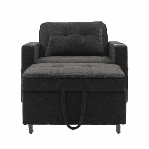 Sofá-cama de 1 lugar - 3 em 1, com porta-copos e porta USB, sofá reclinável e poltrona - Preto