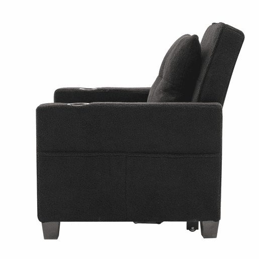 Sofá-cama de 1 lugar - 3 em 1, com porta-copos e porta USB, sofá reclinável e poltrona - Preto