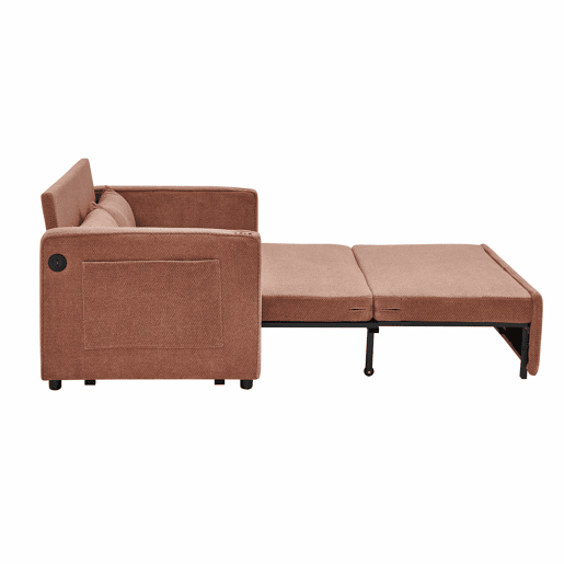 Sofá-cama de 2 lugares - Design deslizante, porta USB, ideal para descansar - Laranja