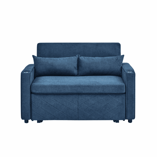 Sofá-cama de 2 lugares 3 em 1 - Design minimalista, mecanismo deslizante, porta USB, ideal para sestas - Azul-marinho