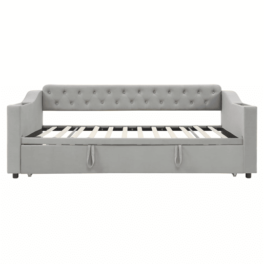 Cama com gavetão 90180x190 cm - com tomadas e compartimento para arrumação - tecido aveludado - Cinzento