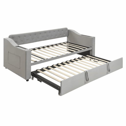 Cama com gavetão 90180x190 cm - com tomadas e compartimento para arrumação - tecido aveludado - Cinzento