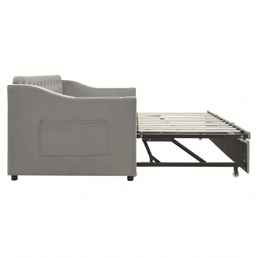 Cama com gavetão 90180x190 cm - com tomadas e compartimento para arrumação - tecido aveludado - Cinzento