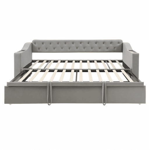 Cama com gavetão 90180x190 cm - com tomadas e compartimento para arrumação - tecido aveludado - Cinzento