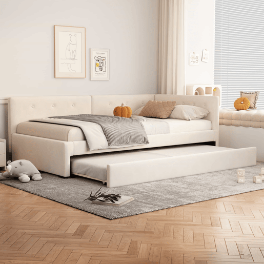 Cama Daybett 90x200 cm - Cama de día con cama adicional, sofá cama, cama individual, estilo minimalista - Beige