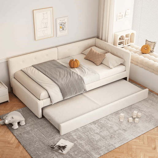 Cama Daybett 90x200 cm - Cama de día con cama adicional, sofá cama, cama individual, estilo minimalista - Beige