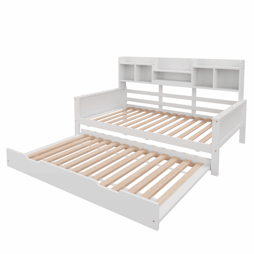 Sofá-cama extensível 90200 cm - Com cama extraível 90190 cm, com compartimento de arrumação e estrado, cama multifuncional em pinho, cama individual, Branco