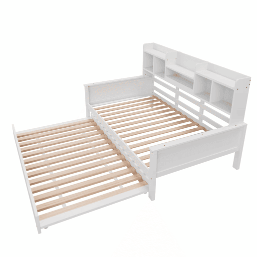 Sofá-cama extensível 90200 cm - Com cama extraível 90190 cm, com compartimento de arrumação e estrado, cama multifuncional em pinho, cama individual, Branco