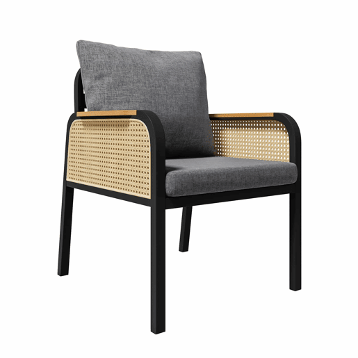 Conjunto de sofá de jardim moderno - estrutura de ferro, braços trançados, inclui almofadas, conjunto para lazer e reuniões - Preto e Natural