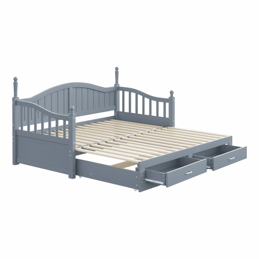 Sofá-cama extensível 90180*190 cm - com colunas romanas, encosto curvo, apoios de braços, gavetas e estrado - Cinza