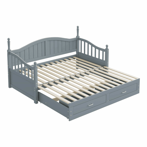 Sofá-cama extensível 90180*190 cm - com colunas romanas, encosto curvo, apoios de braços, gavetas e estrado - Cinza