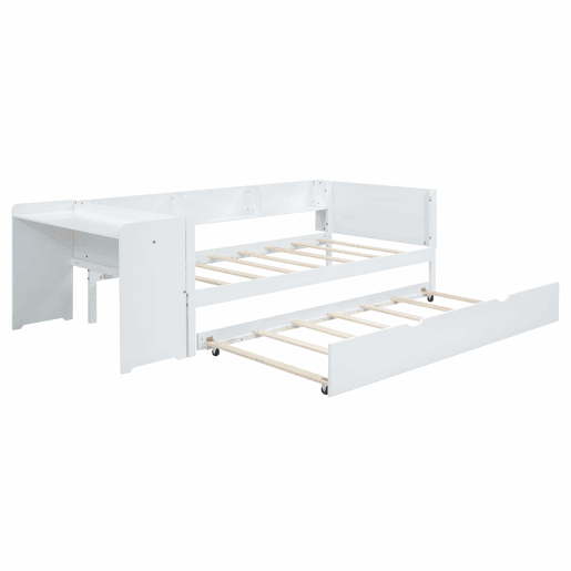 Cama individual 90x200 cm com cama com gavetão - com secretária lateral - Branco