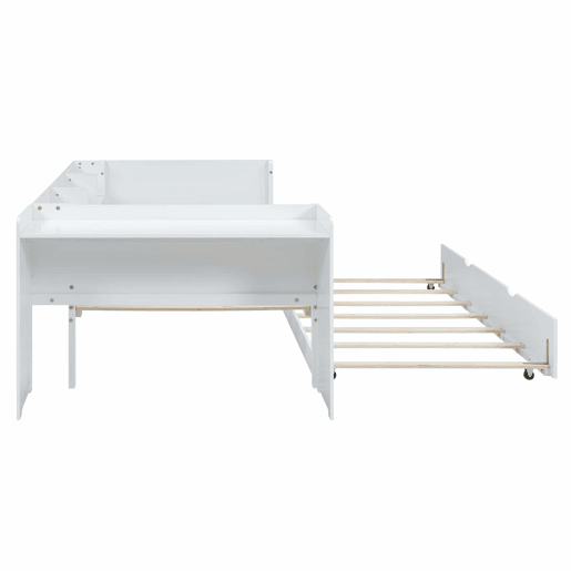 Cama individual 90x200 cm com cama com gavetão - com secretária lateral - Branco