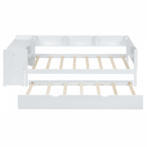 Cama individual 90x200 cm com cama com gavetão - com secretária lateral - Branco