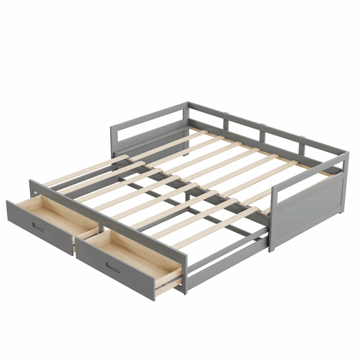 Cama de rodízio em madeira de pinho - com gavetas - 90180x200cm - Cinzento