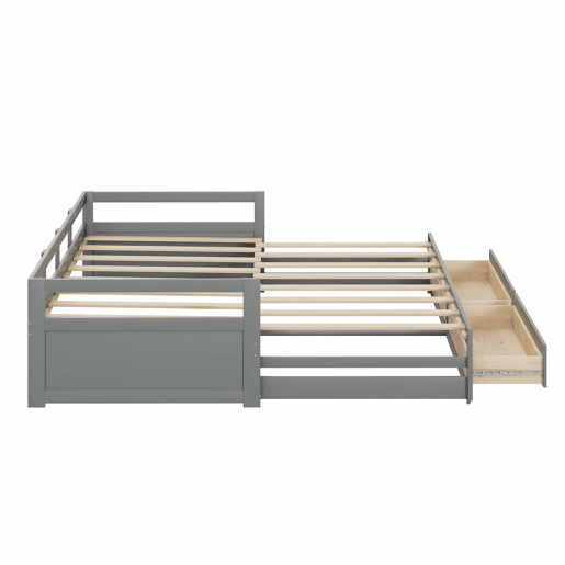 Cama de rodízio em madeira de pinho - com gavetas - 90180x200cm - Cinzento