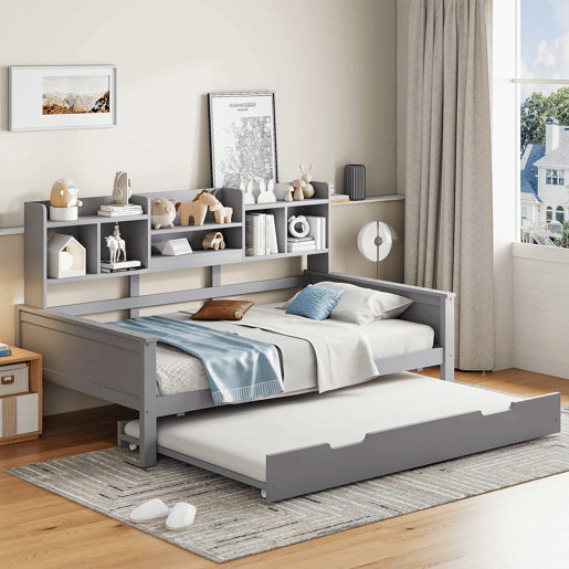 Sofá-cama extensível 90*200 cm - com arrumação e estrado, madeira de pinho, cama individual - Cinza Sofá-cama extensível 90*200 cm - com arrumação e estrado, madeira de pinho, cama individual - Cinza
