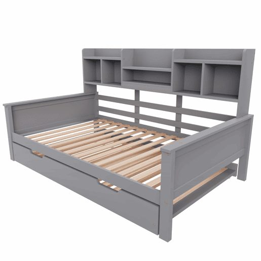 Sofá-cama extensível 90*200 cm - com arrumação e estrado, madeira de pinho, cama individual - Cinza Sofá-cama extensível 90*200 cm - com arrumação e estrado, madeira de pinho, cama individual - Cinza