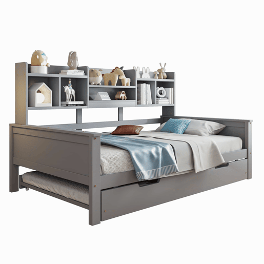 Sofá-cama extensível 90*200 cm - com arrumação e estrado, madeira de pinho, cama individual - Cinza Sofá-cama extensível 90*200 cm - com arrumação e estrado, madeira de pinho, cama individual - Cinza