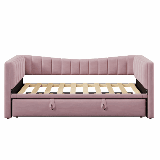 Sofá-cama, 90 x 200 cm (180 x 200 cm) - Cama individual, cama de casal, com cama extraível, estilo minimalista, Rosa
