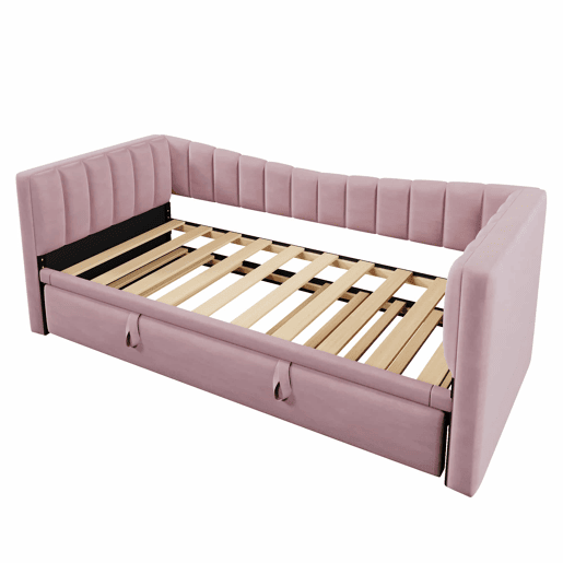 Sofá-cama, 90 x 200 cm (180 x 200 cm) - Cama individual, cama de casal, com cama extraível, estilo minimalista, Rosa