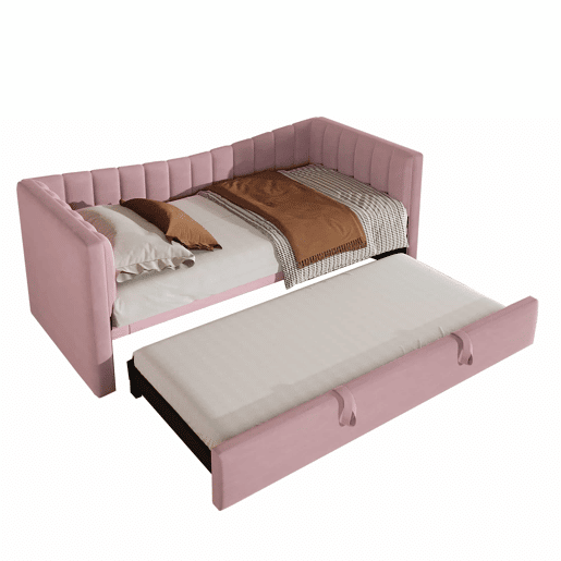 Sofá-cama, 90 x 200 cm (180 x 200 cm) - Cama individual, cama de casal, com cama extraível, estilo minimalista, Rosa