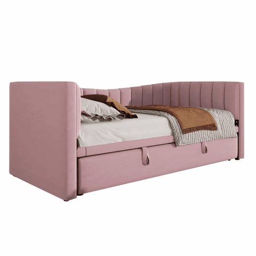 Sofá-cama, 90 x 200 cm (180 x 200 cm) - Cama individual, cama de casal, com cama extraível, estilo minimalista, Rosa