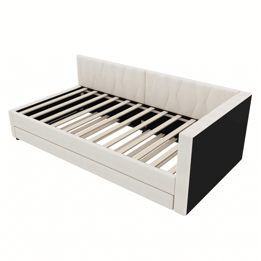 Cama Daybett 90x200cm - Sofá-cama, compartimento de arrumação, USB+Tipo C, controlo remoto para luz LED, cama extensível, linho, bege