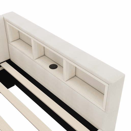 Cama Daybett 90x200cm - Sofá-cama, compartimento de arrumação, USB+Tipo C, controlo remoto para luz LED, cama extensível, linho, bege