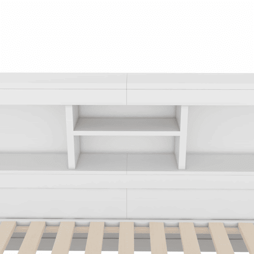Divã de 140x200cm com cama com gavetão de 90x190cm - mesa de cabeceira com arrumação, LED e tomadas - Branco