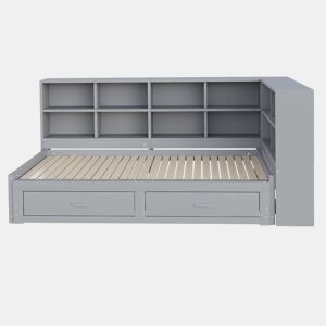 Sofá-cama extensível 90180*190 cm - Com arrumação, tomada multifuncional, gavetas e estrado - Cinza