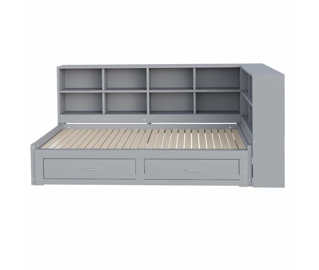 Sofá cama extensible 90/180*190 cm - con almacenamiento, enchufe multifuncional, cajones, y somier - gris