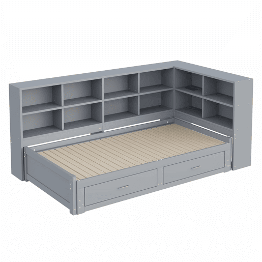 Sofá-cama extensível 90180*190 cm - Com arrumação, tomada multifuncional, gavetas e estrado - Cinza