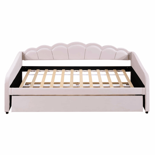 Cama divã com LED 90x200cm + cama com gavetão 90x190cm - estofada em tecido de veludo - Rosa (colchão não incluído)