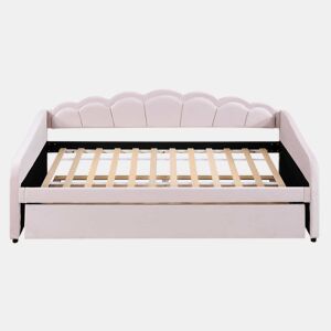 Cama divã com LED 90x200cm + cama com gavetão 90x190cm - estofada em tecido de veludo - Rosa (colchão não incluído)