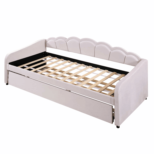 Cama divã com LED 90x200cm + cama com gavetão 90x190cm - estofada em tecido de veludo - Rosa (colchão não incluído)
