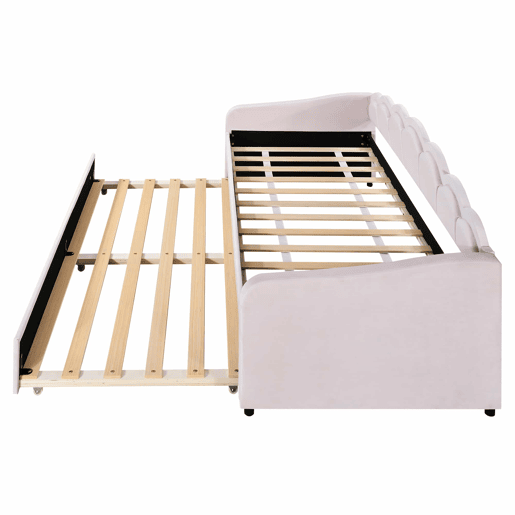 Cama divã com LED 90x200cm + cama com gavetão 90x190cm - estofada em tecido de veludo - Rosa (colchão não incluído)