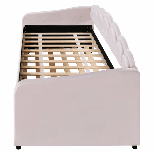 Cama divã com LED 90x200cm + cama com gavetão 90x190cm - estofada em tecido de veludo - Rosa (colchão não incluído)