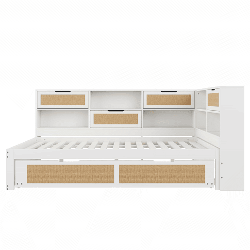 Sofá-cama de madeira 140*200 - com cama extensível, cama individual, com arrumação e porta de carregamento - Branco