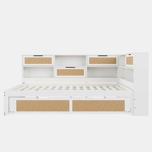 Sofá-cama de madeira 140*200 - com cama extensível, cama individual, com arrumação e porta de carregamento - Branco