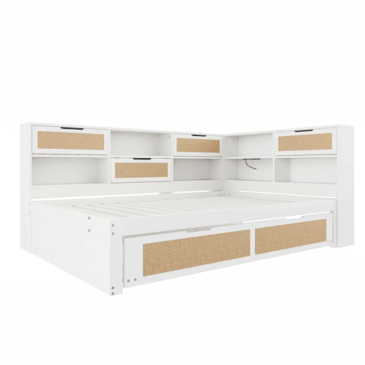 Sofá-cama de madeira 140*200 - com cama extensível, cama individual, com arrumação e porta de carregamento - Branco