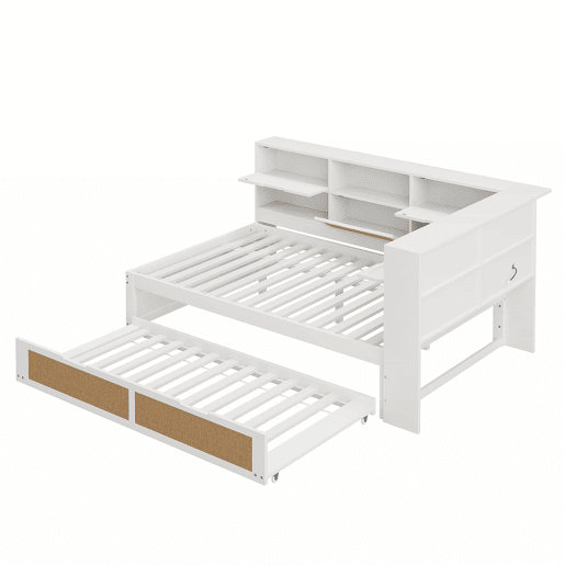 Sofá-cama de madeira 140*200 - com cama extensível, cama individual, com arrumação e porta de carregamento - Branco