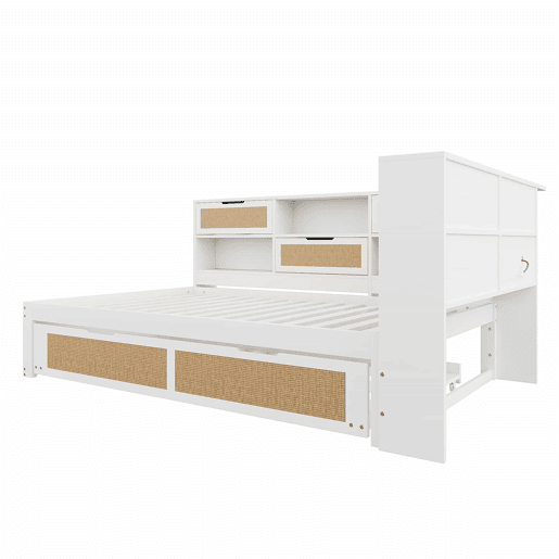 Sofá-cama de madeira 140*200 - com cama extensível, cama individual, com arrumação e porta de carregamento - Branco