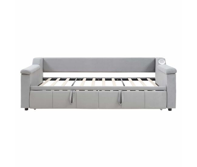 Sofá cama 90/180x190 cm - brazo ancho y grueso, con sistema estéreo bluetooth inteligente, con puerto usb, con compartimentos, con somier, tela de